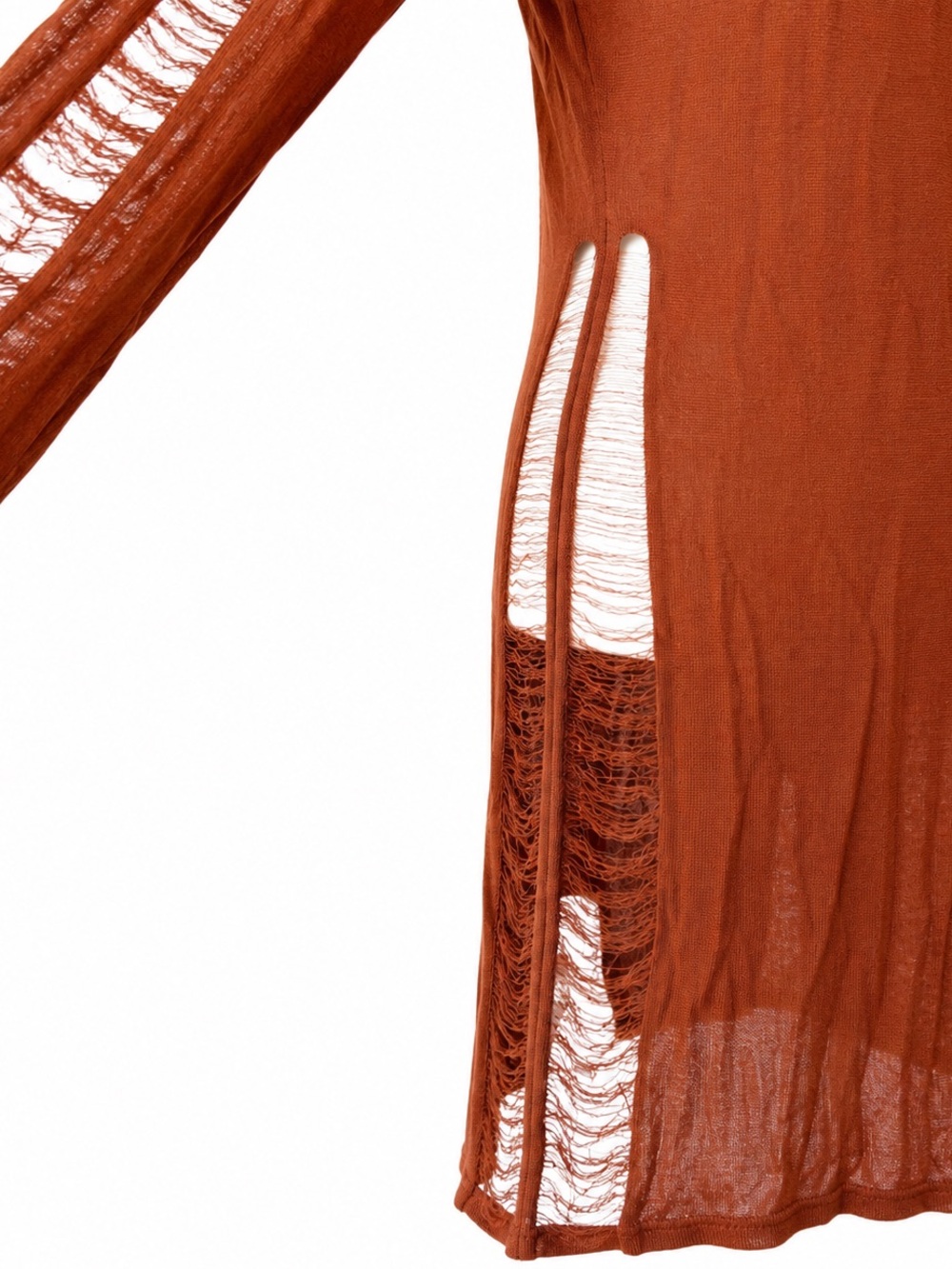 Missguided Rust-Brown Mini Dress with Ripped Texture Cuts. - Picture 7 of 7